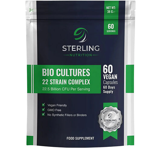 Bio Cultures Probiotic Complex: 22.5B CFU, 22 Strains, Digestive Enzymes, 60 Vegan Capsules