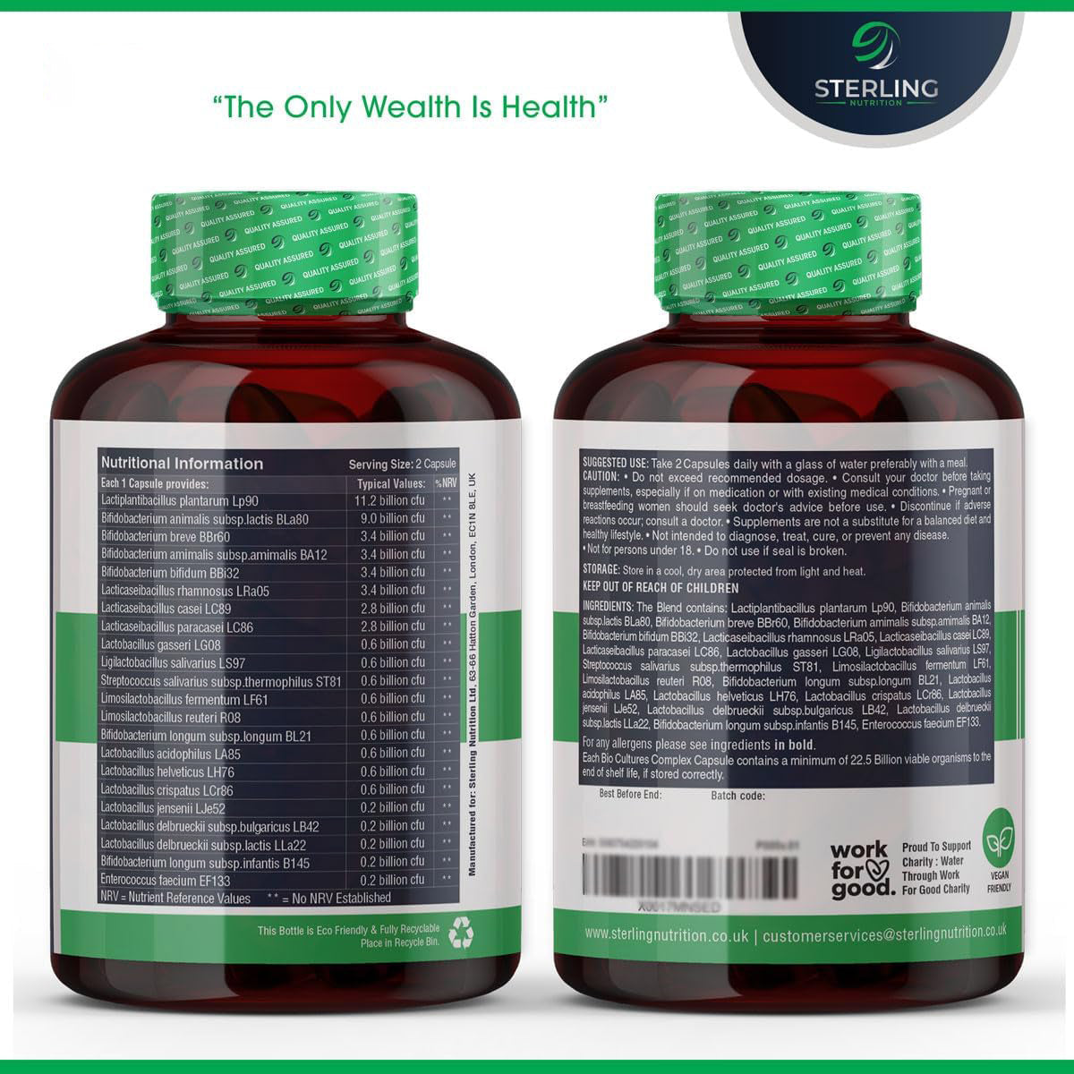 Bio Cultures Complex - Vegan Probiotic for Adults, Pack of 60 Capsules | Digestive Enzyme Supplements for Gut Health | 45 Billion CFU & 22 Live Bacteria Strains