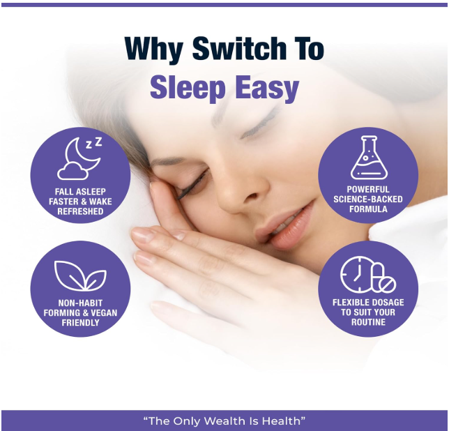 Sleep Easy - High Strength 10-in-1 Sleeping Complex, 90 Vegan Capsules | L-Tryptophan & Magnesium Glycinate | Natural Aid & Non-Habit Forming