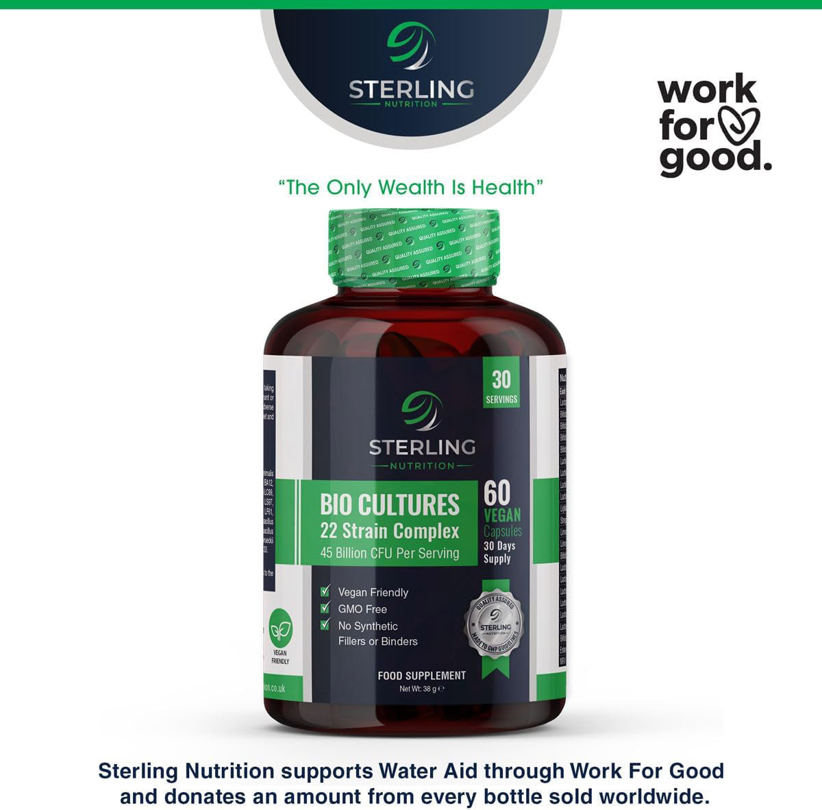 Bio Cultures Complex - Vegan Probiotic for Adults, Pack of 60 Capsules | Digestive Enzyme Supplements for Gut Health | 45 Billion CFU & 22 Live Bacteria Strains