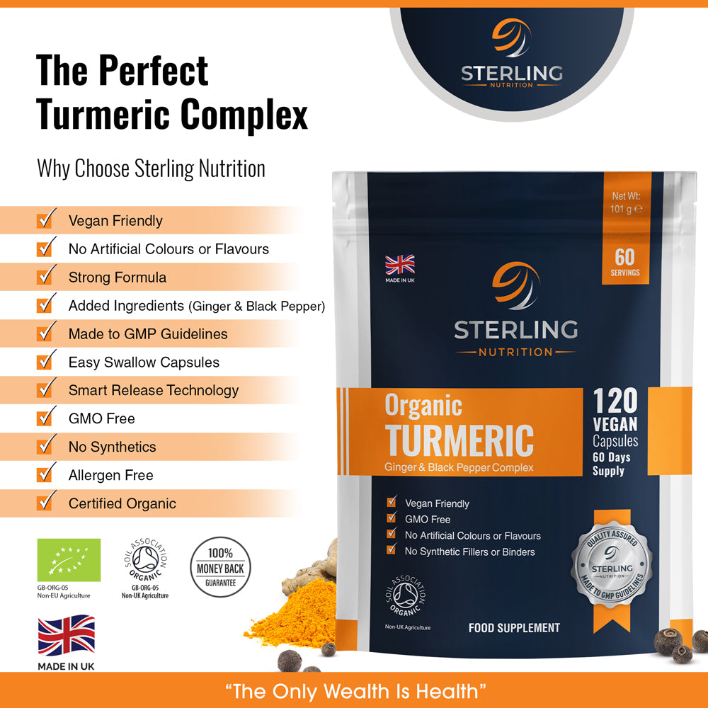 Organic Turmeric Complex: 1440mg Curcumin, 120 Vegan Capsules, 60-Day Supply