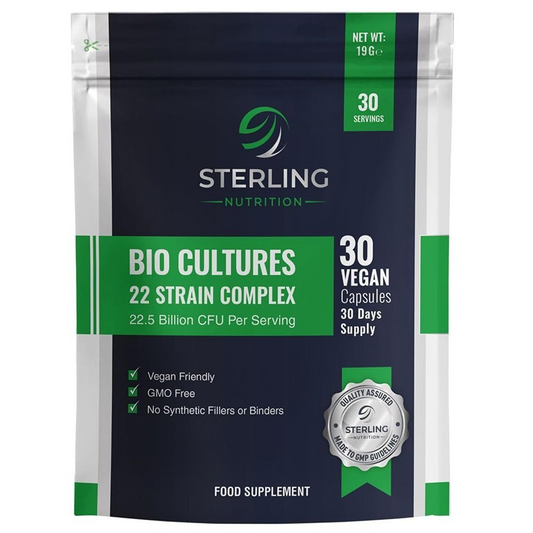 Bio Cultures Probiotic Complex: 22.5B CFU, 22 Strains, Digestive Enzymes, 30 Vegan Capsules