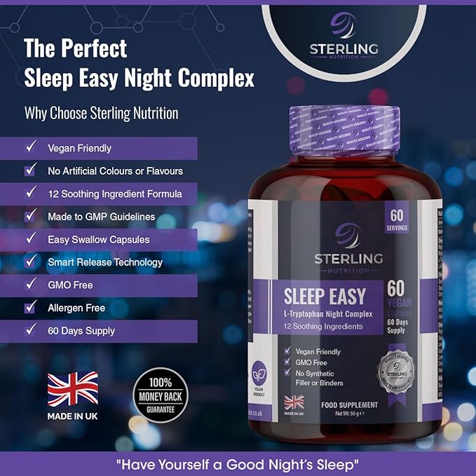 Vegan Sleep Capsules: L-Tryptophan Complex, 60 Non-Habit Forming Capsules