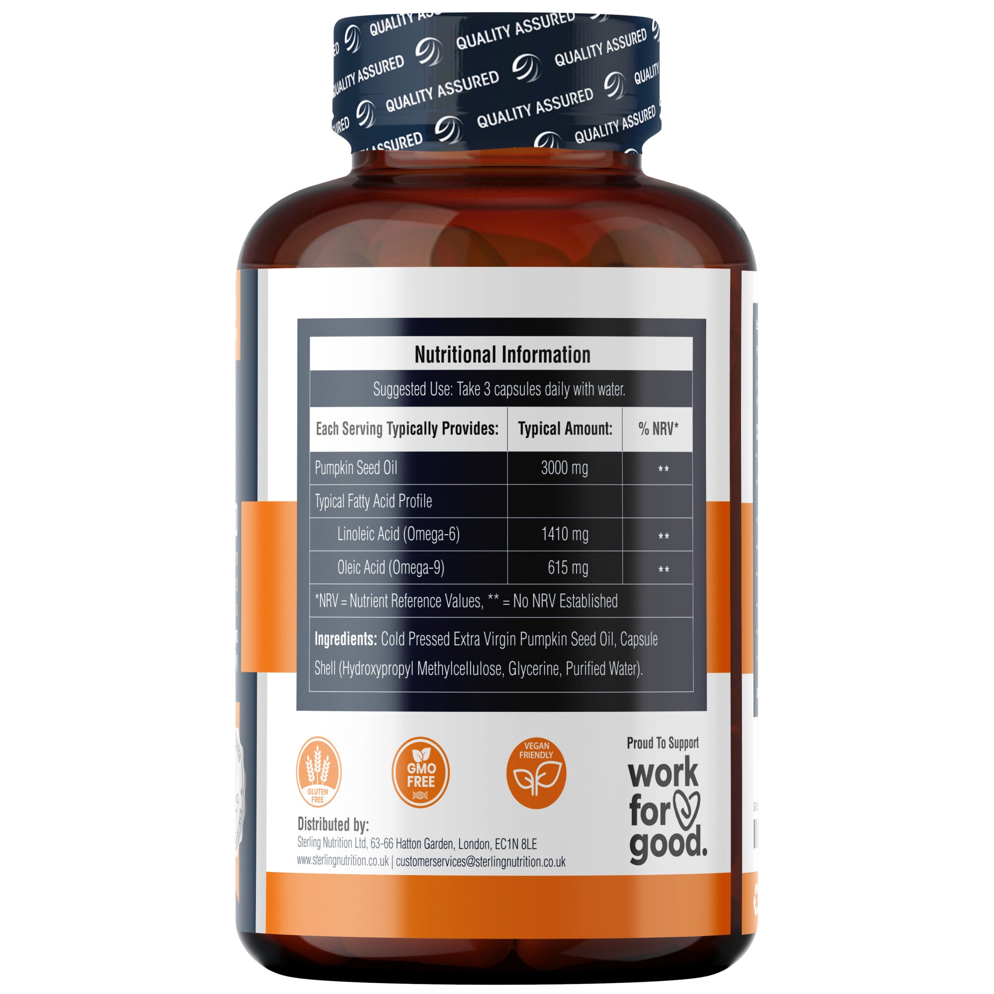 Cold Pressed Extra Virgin Pumpkin Seed Oil Capsules – Vegan Softgels, 180 (60 Days) | 3000mg Omega 6 & 9 for Prostate, Hair & Heart Support