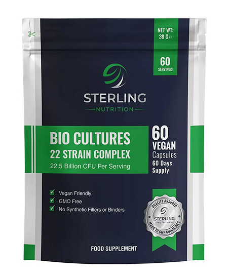 Bio Cultures Probiotic Complex: 22.5B CFU, 22 Strains, Digestive Enzymes, 60 Vegan Capsules