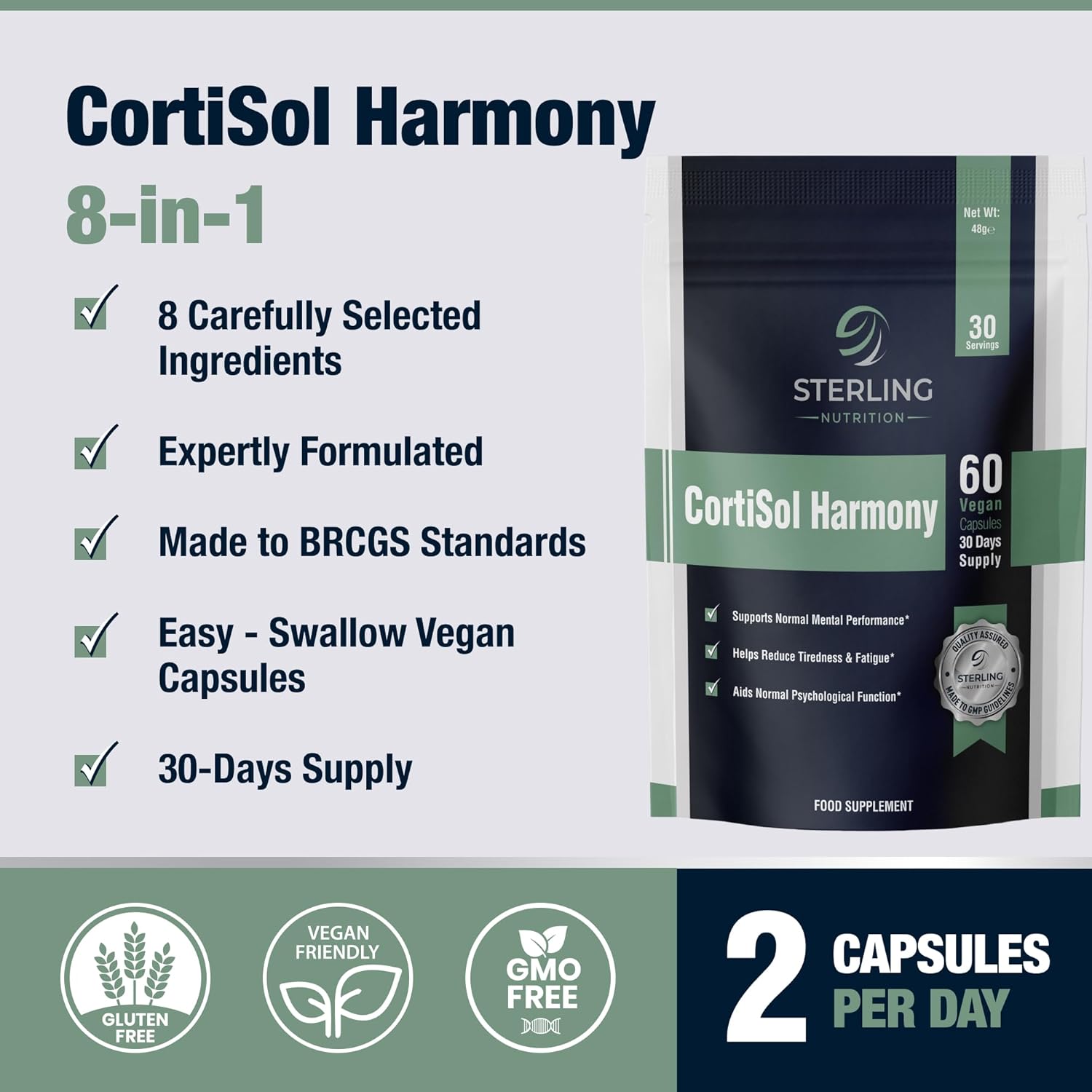 CortiSol Harmony - Supplement to Support Mental Performance & Energy, 60 Vegan Capsules | KSM-66, Ashwagandha, Rhodiola, L-Theanine & B & C Vitamins for Psychological Function