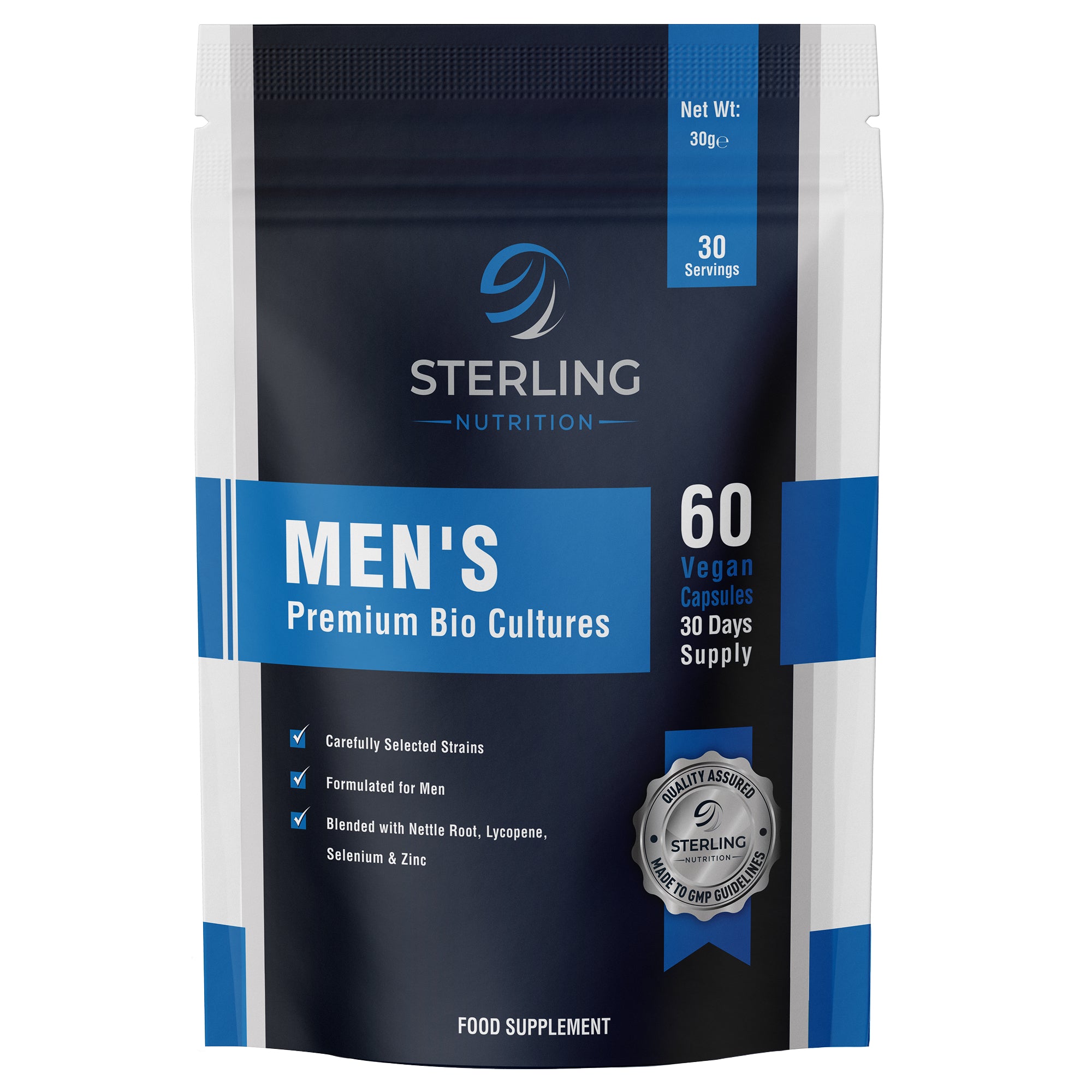 Men’s Bio Cultures Complex – 20 Billion CFU Vegan Probiotic Capsules, with Nettle Root, Zinc, Selenium & Vitamin B6 for Gut, Immunity & Men’s Health – 60 Capsules (30-Day Supply)
