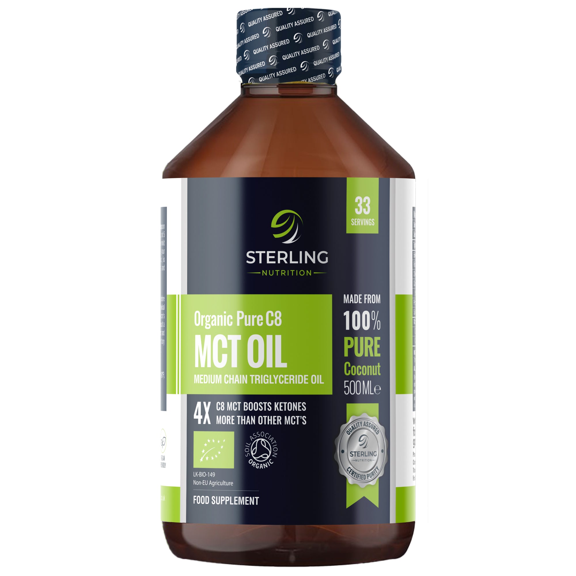 Pure Organic C8 MCT Oil - 500ml | 4X Ketones for Keto & Fasting | 100% Sustainable Coconuts | Lab Tested | Vegan & Gluten-Free