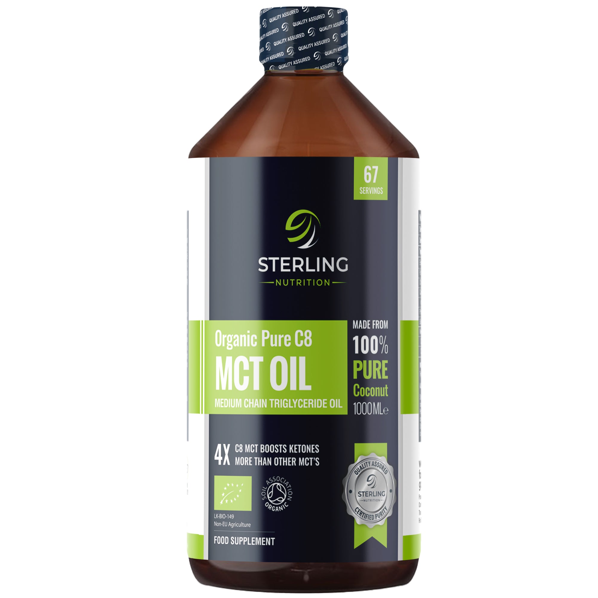 Pure Organic C8 MCT Oil - 1000ml | 4X Ketones for Keto & Fasting | 100% Sustainable Coconuts | Lab Tested | Vegan & Gluten-Free