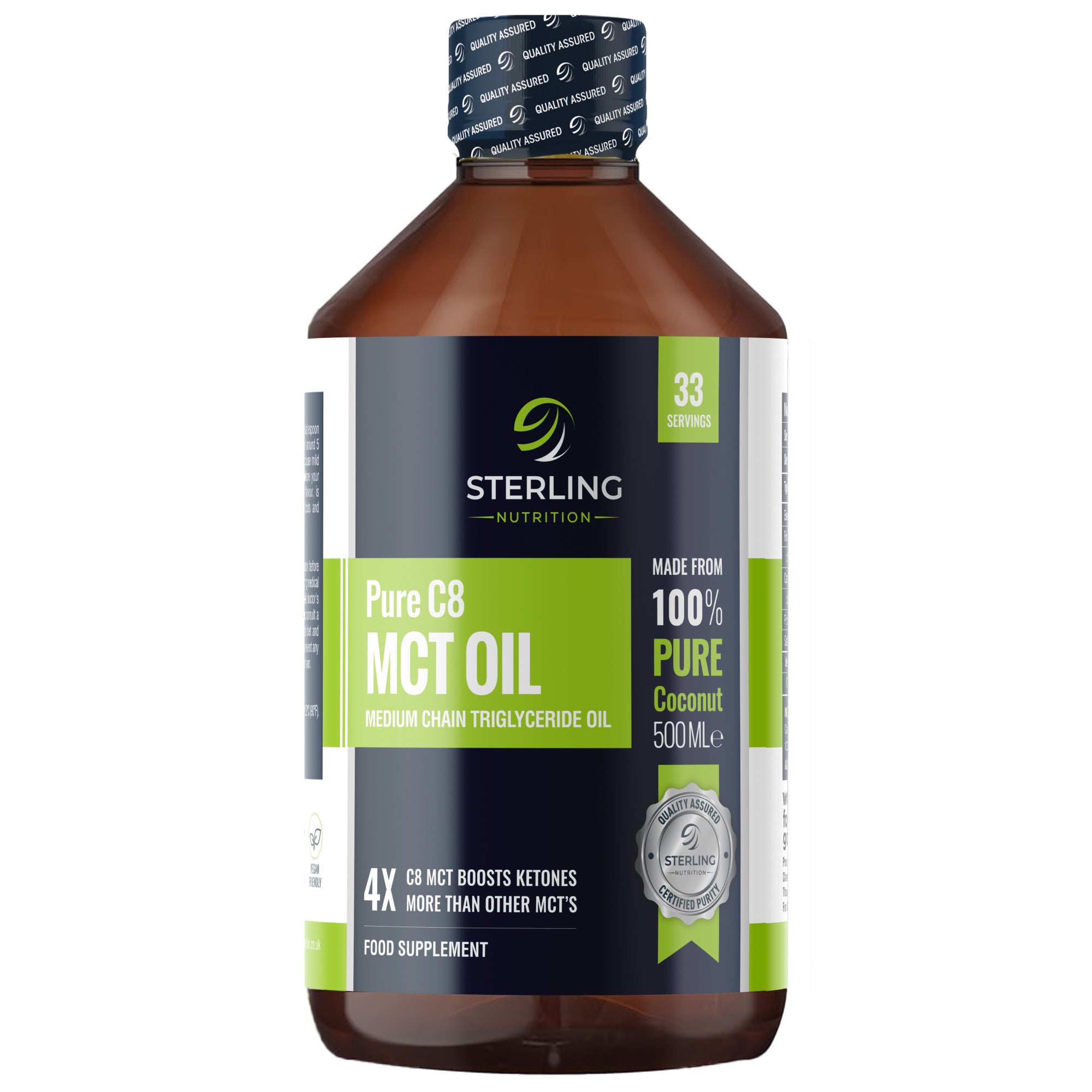 Pure C8 MCT Oil - 500ml | 4X More Ketones for Keto & Fasting | Lab Tested 99.7% Purity | 100% Sustainable Coconuts | Vegan & Gluten-Free