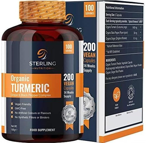 Organic Turmeric Ginger & Black Pepper Complex - 200 Vegan Capsules