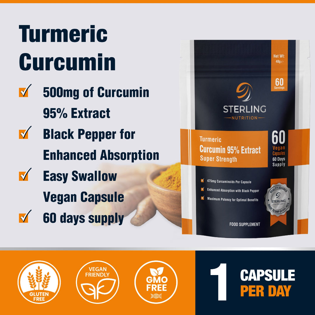 Turmeric Curcumin 95% Extract - 60 Capsules | Vegan 500mg for Joint Support