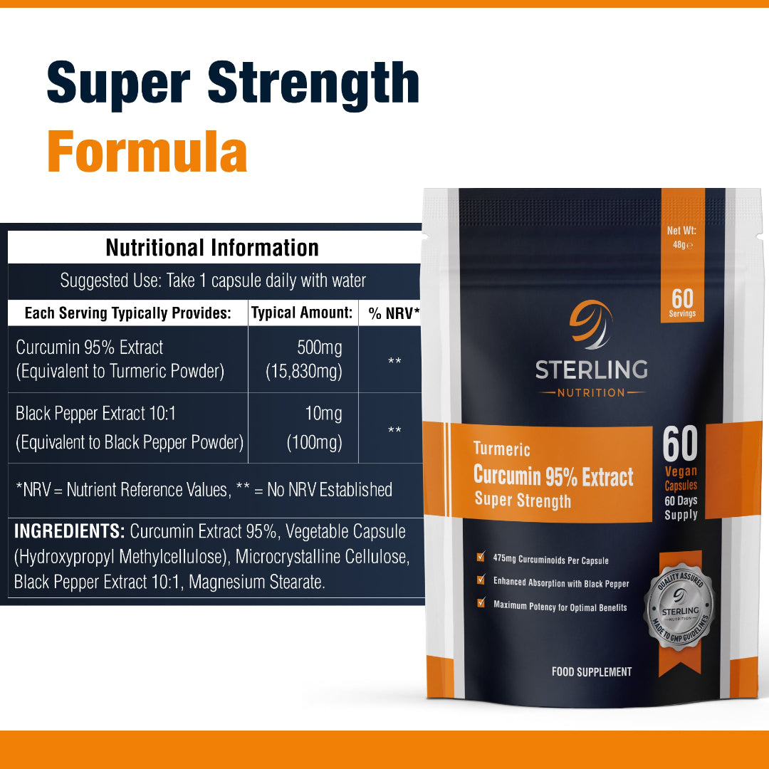 Turmeric Curcumin 95% Extract - 60 Capsules | Vegan 500mg for Joint Support