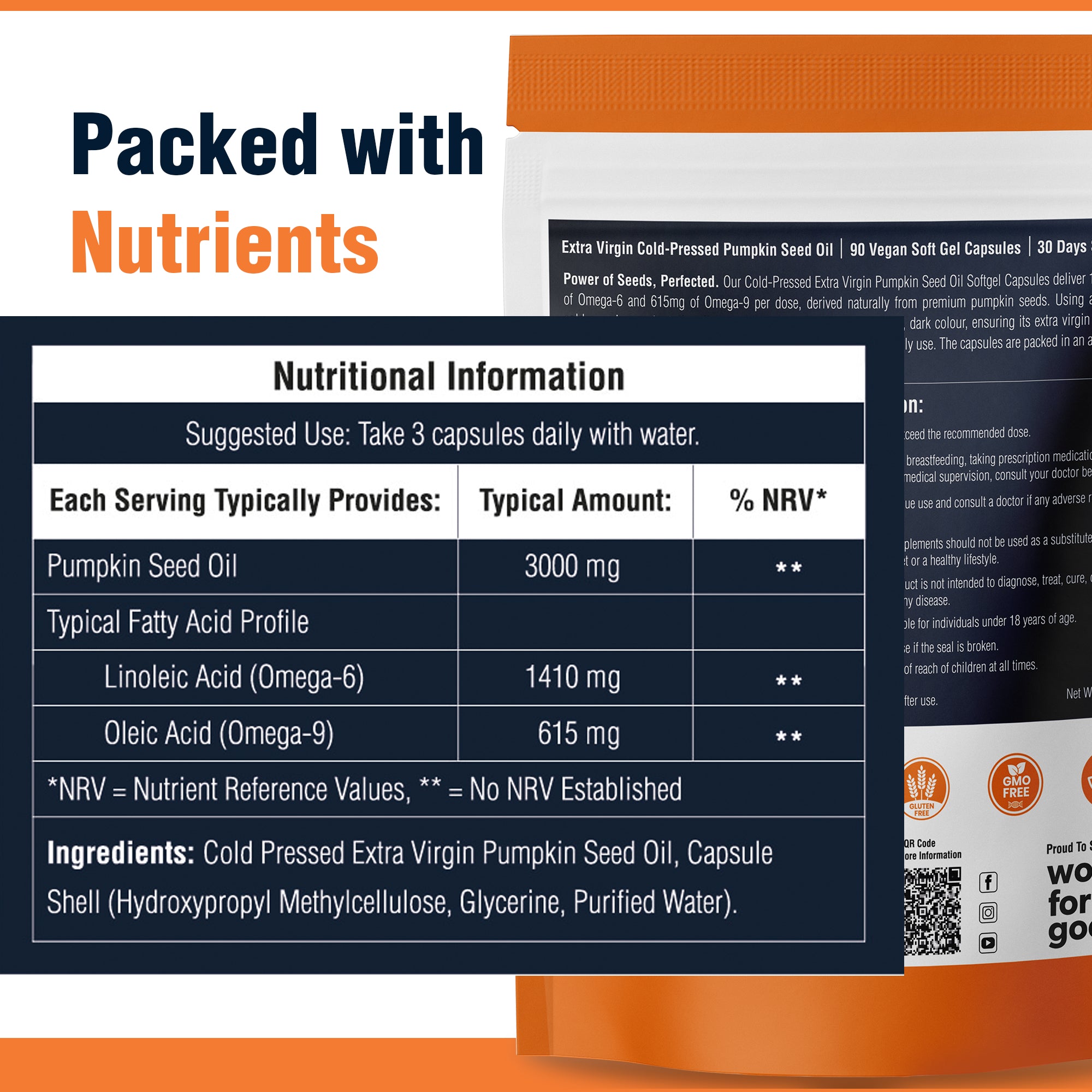 Cold Pressed Extra Virgin Pumpkin Seed Oil Capsules - Vegan Softgels, 90 (30 Days) | 3000mg Omega 6 & 9 for Prostate, Hair & Heart Support