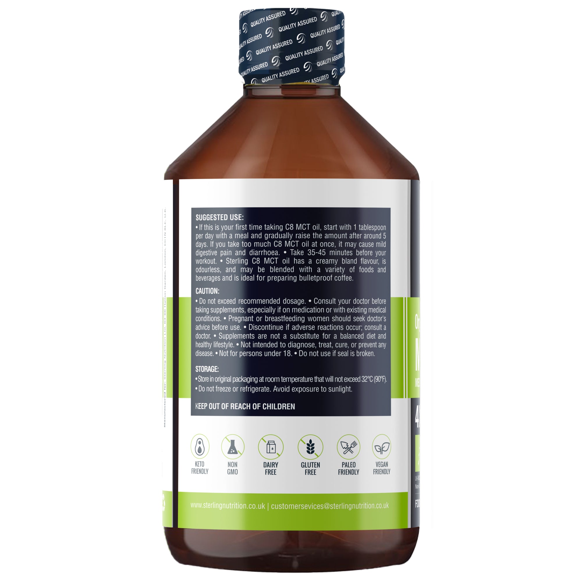 Pure Organic C8 MCT Oil - 500ml | 4X Ketones for Keto & Fasting | 100% Sustainable Coconuts | Lab Tested | Vegan & Gluten-Free