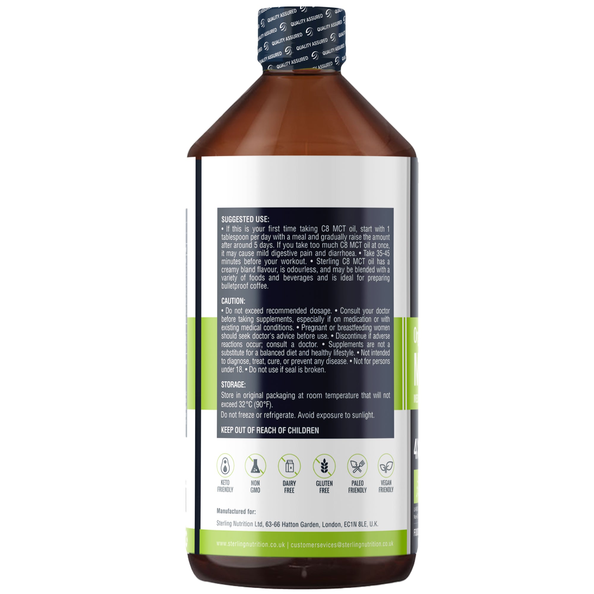Pure Organic C8 MCT Oil - 1000ml | 4X Ketones for Keto & Fasting | 100% Sustainable Coconuts | Lab Tested | Vegan & Gluten-Free