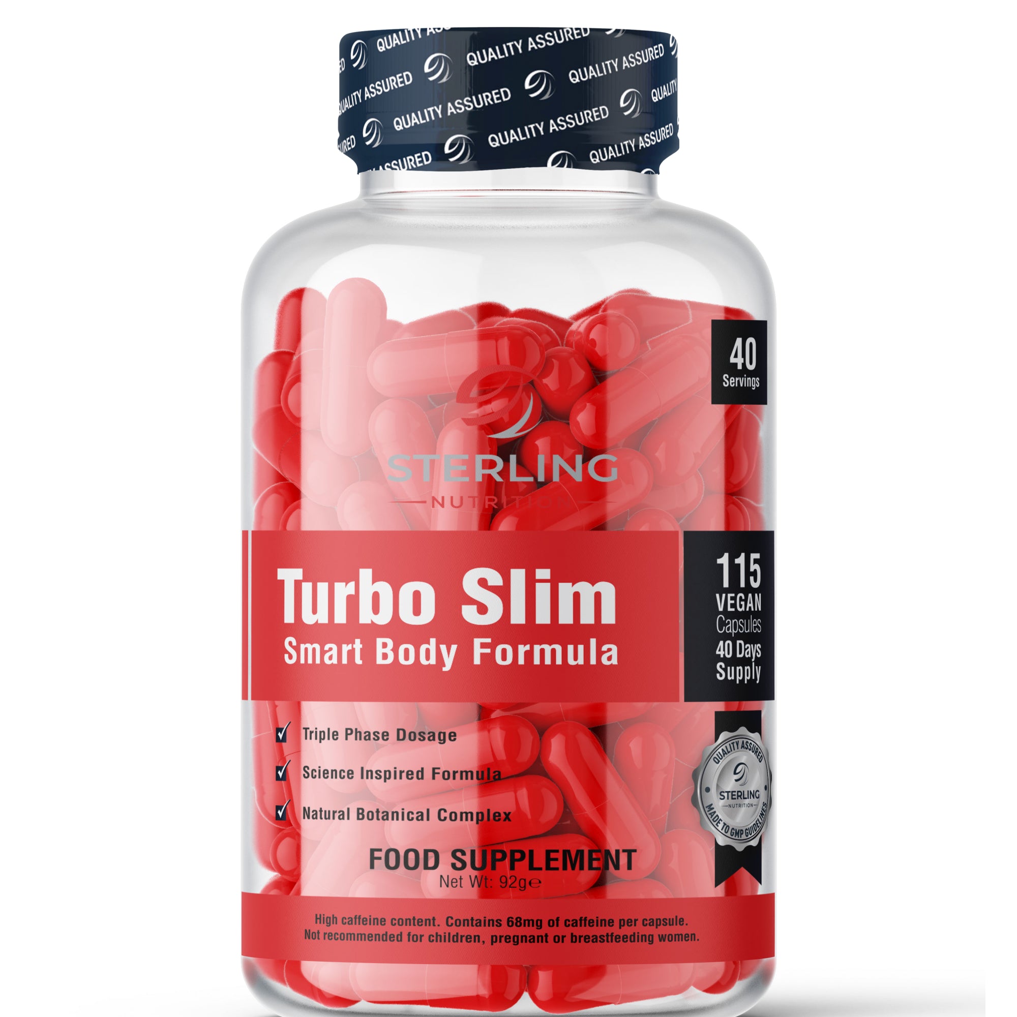 Supplement bottle labeled 'Turbo Slim' by Sterling on a white background