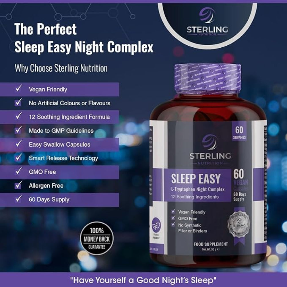 Vegan Sleep Capsules: L-Tryptophan Complex, 60 Non-Habit Forming Capsules