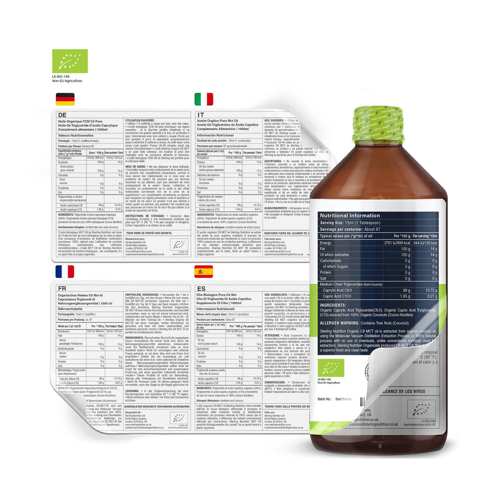 Organic Pure C8 MCT Oil 1000ML For Keto Diet