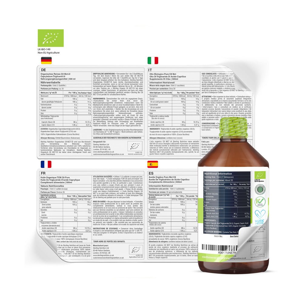 Organic Pure C8 MCT Oil 500ML For Keto Diet