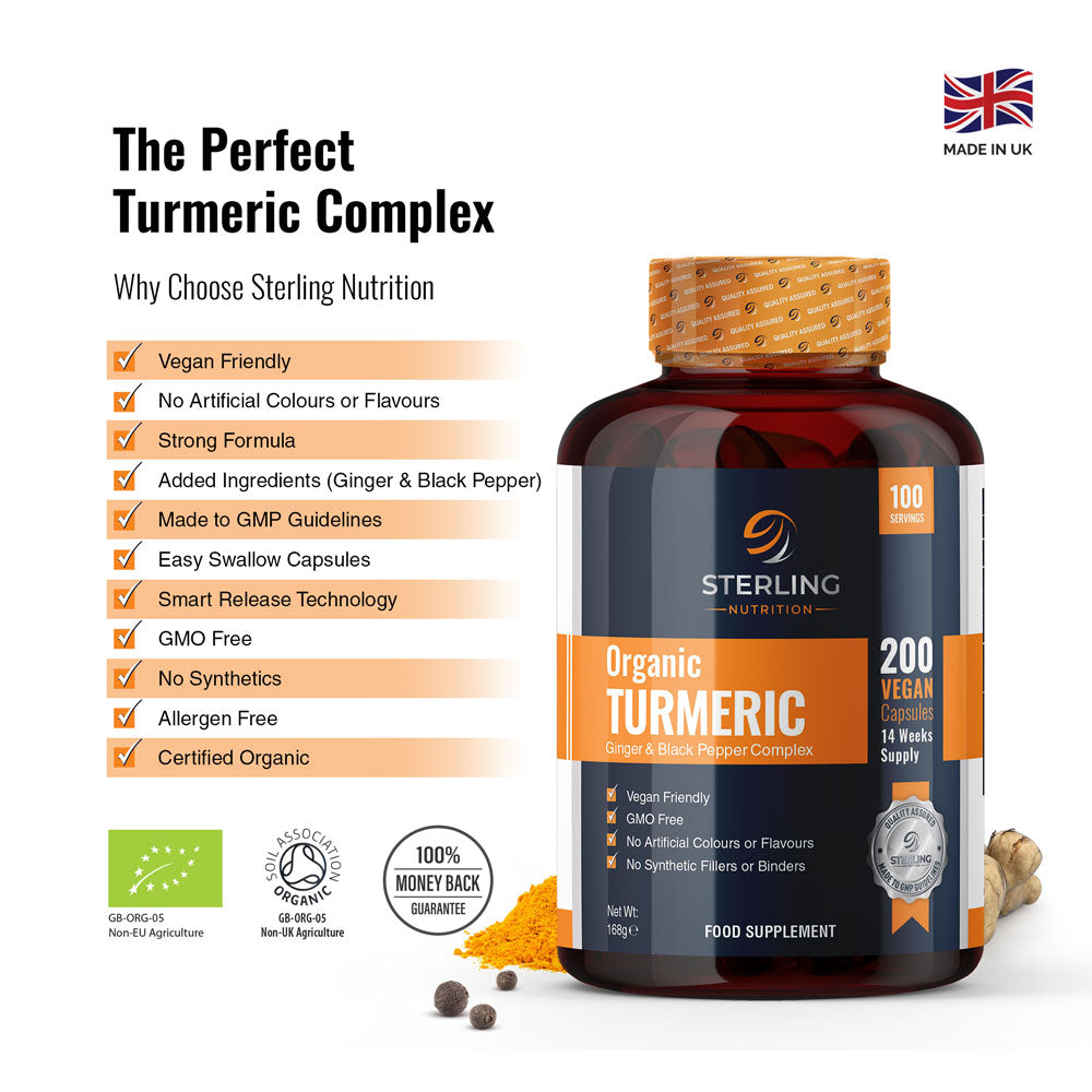 Organic Turmeric Ginger & Black Pepper Complex - 200 Vegan Capsules